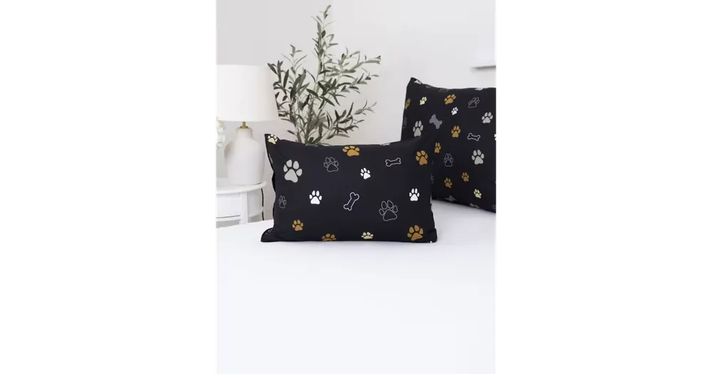 Bavlněný povlak na polštář Renforcé 40 x 60 cm - Tlapičky černé Bezpečná Platba