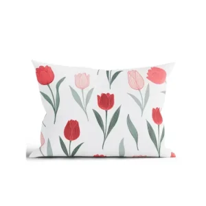 Pouze Dnes Bavlněný povlak na polštář Renforcé 50 x 70 cm - Květy tulipánů červené