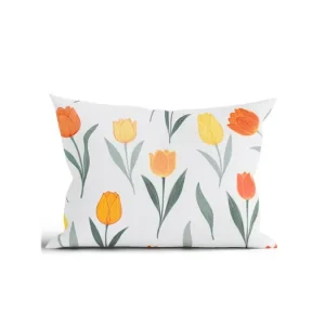 Rychlé Dodání Bavlněný povlak na polštář Renforcé 50 x 70 cm - Květy tulipánů oranžové