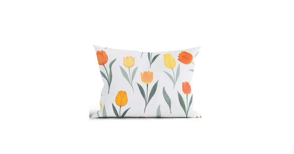 Rychlé Dodání Bavlněný povlak na polštář Renforcé 50 x 70 cm - Květy tulipánů oranžové