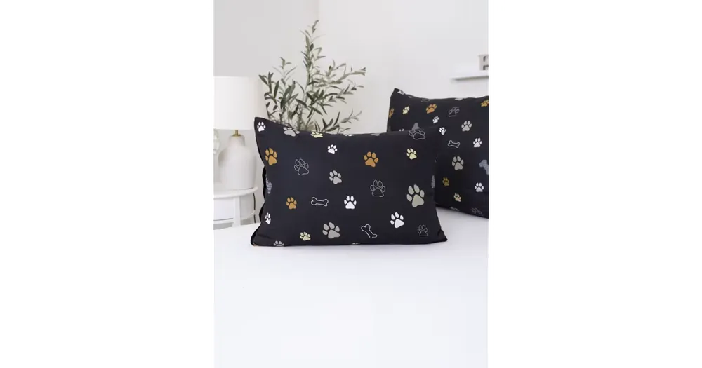 Finální Výprodej Bavlněný povlak na polštář Renforcé 50 x 70 cm - Tlapičky černé