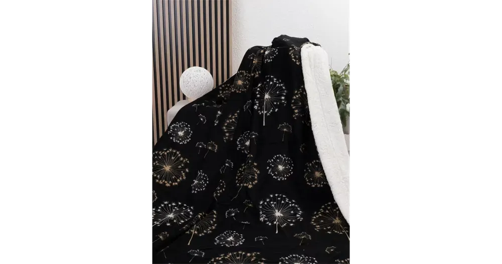 Beránková deka mikroplyš 150 × 200 cm – Pampelišky černé Nová Kolekce