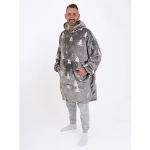 Beránková mikina mikroplyš Exclusive – Stromečky šedé L Akční Nabídka