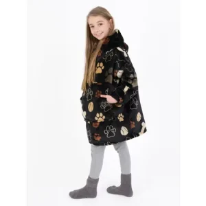 Must-Have Beránková mikina mikroplyš – Tlapičky černé velikost XS dětská