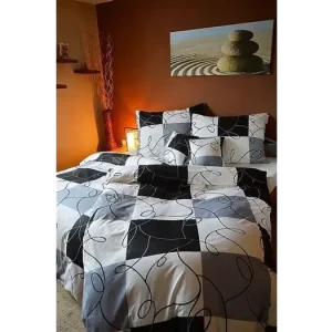 Levný FRANCOUZSKÉ BAVLNĚNÉ POVLEČENÍ - Domino šedo/černé