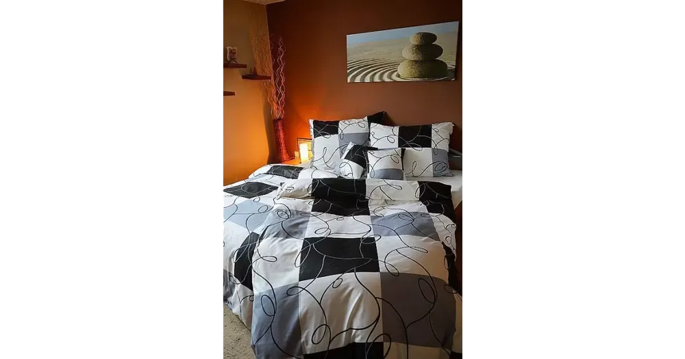 Levný FRANCOUZSKÉ BAVLNĚNÉ POVLEČENÍ - Domino šedo/černé