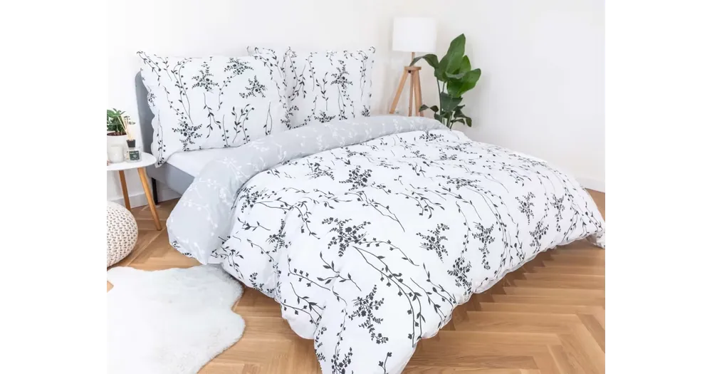 Francouzské bavlněné povlečení Renforcé – Blumen šedé Nejlepší Cena