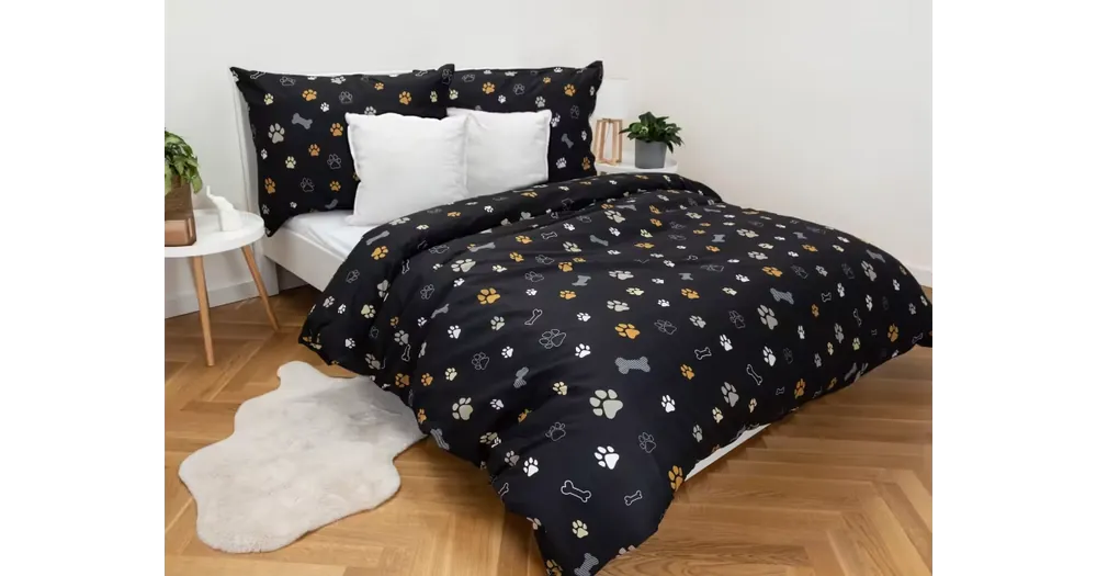 Francouzské bavlněné povlečení Renforcé – Tlapičky černé Cenový Hit
