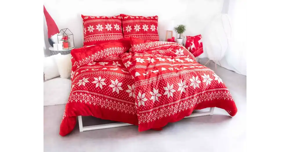 FRANCOUZSKÉ POVLEČENÍ MIKROPLYŠ 200x220cm - WINTER RED Jen Po Omezenou Doba