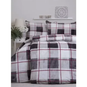 Francouzské povlečení mikroplyš Exclusive - Kostky šedočervené Sleva