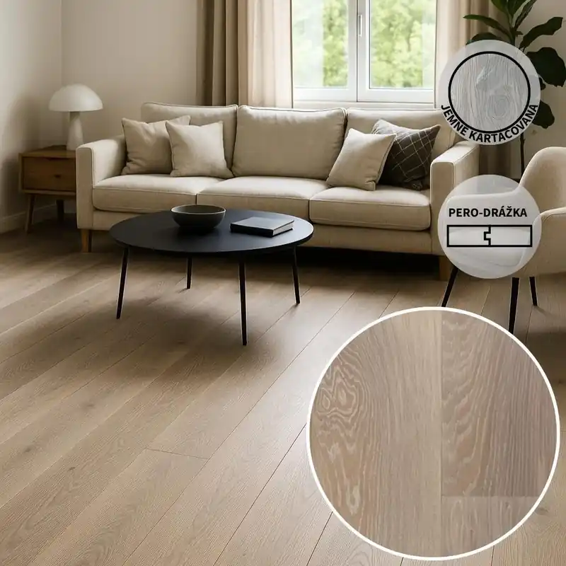 Sezónní Sleva Dřevěná třívrstvá podlaha ESCO SOFT TONE 021N Extra white