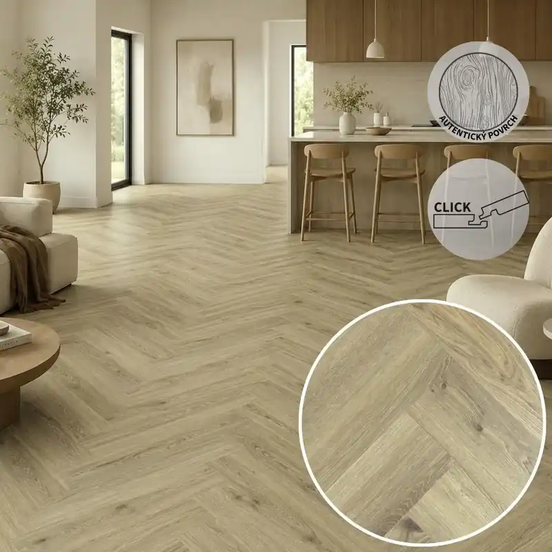 Vinylová podlaha ESSENCE RIGID HERRINGBONE Delicate Oak Oiled Nejlepší Cena