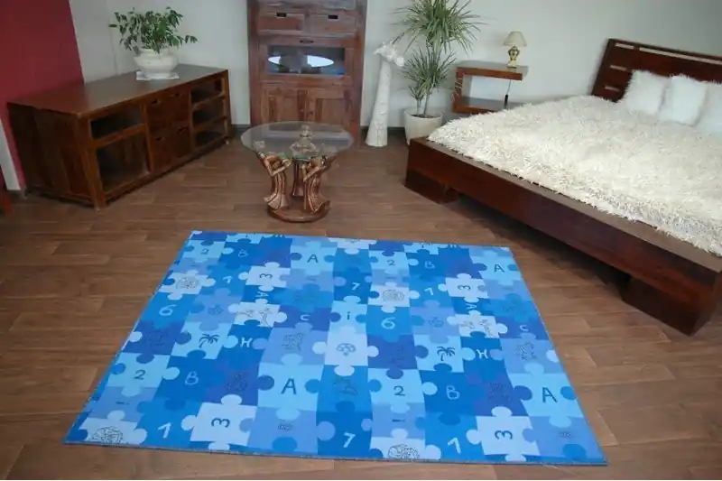 Cenově Výhodný Dětský koberec PUZZLE modrý