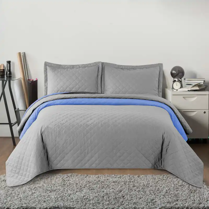 Nízká Cena Oboustranný přehoz INEZ l.grey & blue