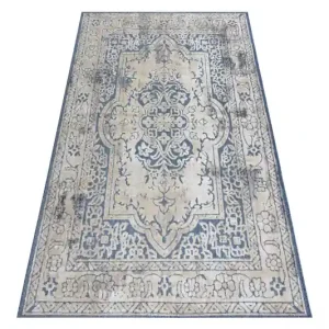 Vrácení Zdarma Koberec SOLE D3871 Ornament, ramka - ploské tkaní modrý/béžový