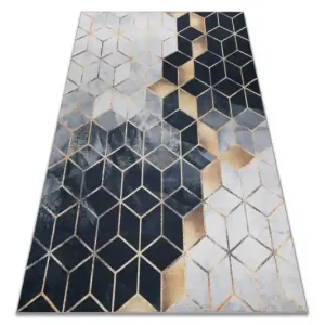 Koberec protiskluzový ANDRE 1171 Kostka, geometrický - černý / zlatý Zlevněný