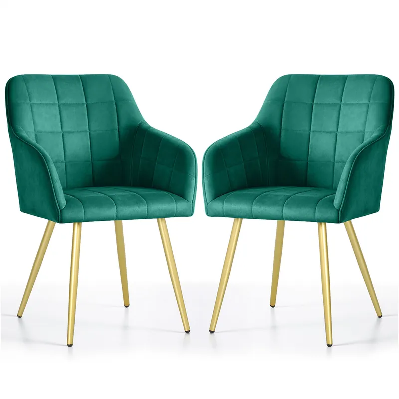 Must-Have Sada dvou jídelních židlí LUXANO sametové, zelené / zlaté nohy (2 ks)