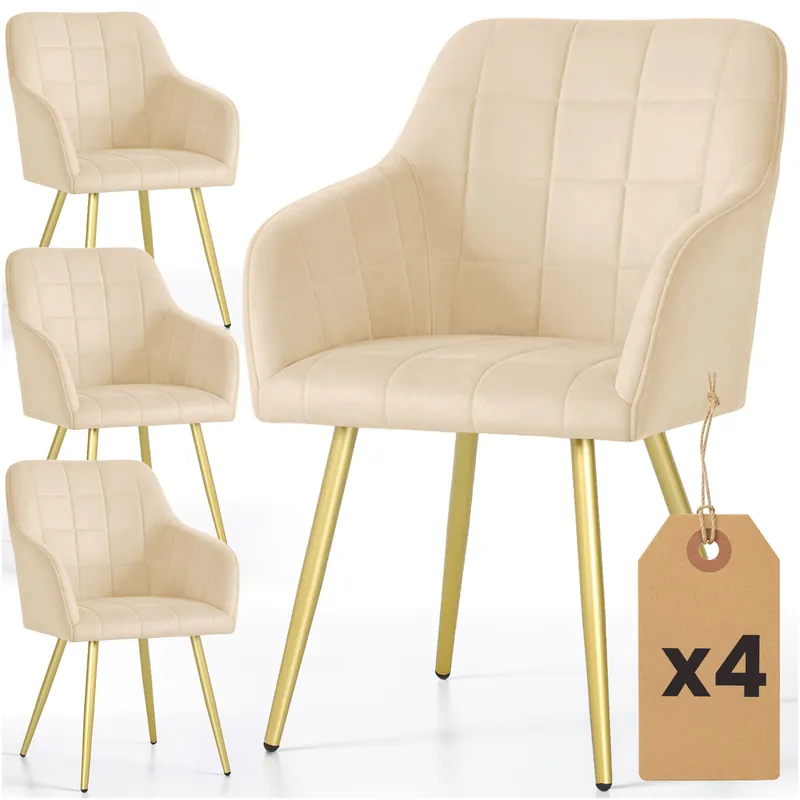 Must-Have Sada čtyř jídelních židlí LUXANO sametové, béžové / zlaté nohy (4 ks)