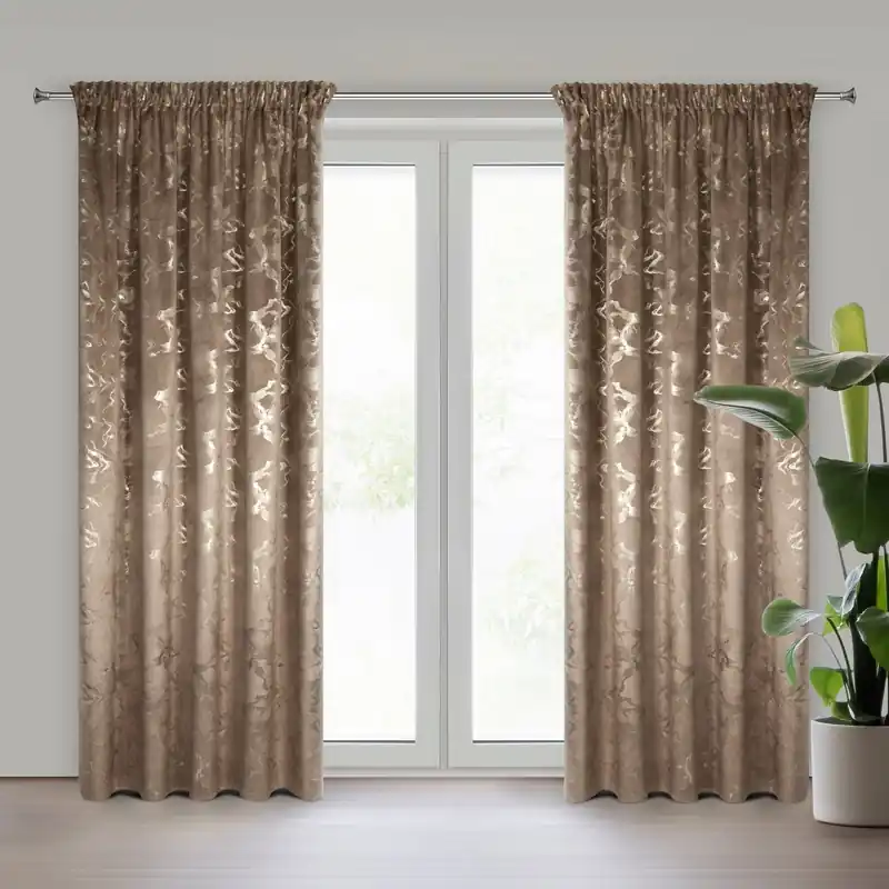 Hotový závěs RAJA hnědý / šampaňské - na pásce Vrácení Zdarma