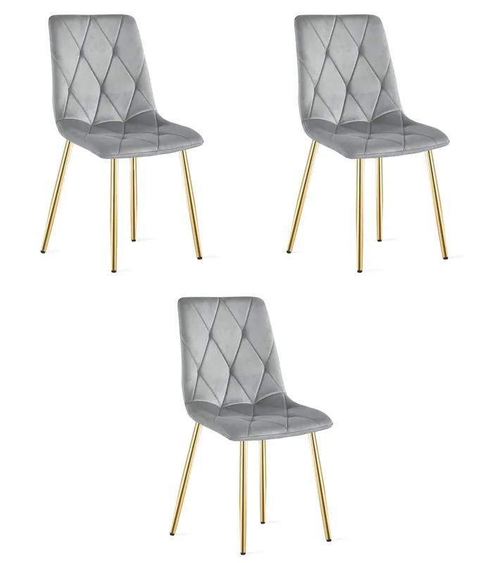 Akční Cena Sada tří jídelních židlí LIBRA sametové, světle šedé / zlaté nohy (3 ks)