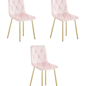 Výhodná Nabídka Set tří jídelních židlí LIBRA sametové světle růžové / kovové nohy (3 ks)