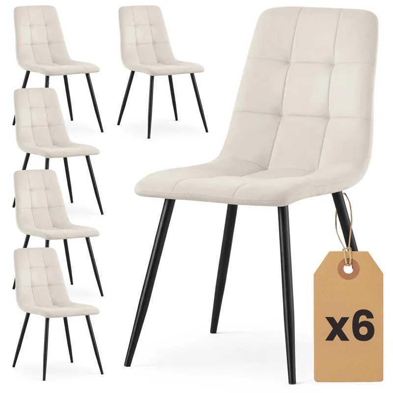 Must-Have Sada šesti jídelních židlí NERO sametové, béžové / černé nohy (6 ks)
