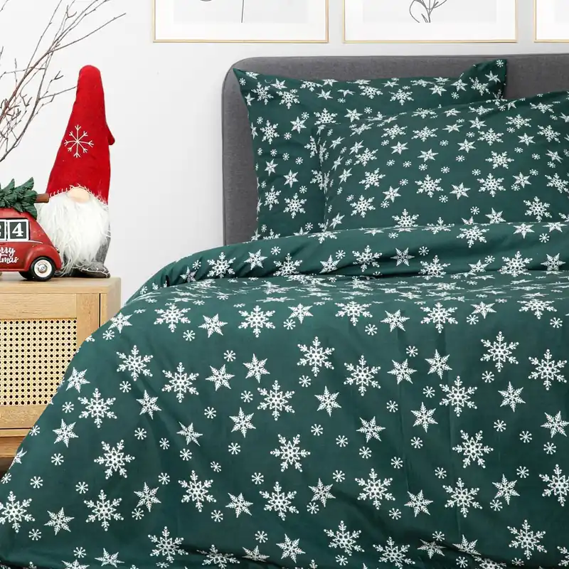 Ložní souprava SNOFLOCK zelená s vločkami XM22 986165 Novinka