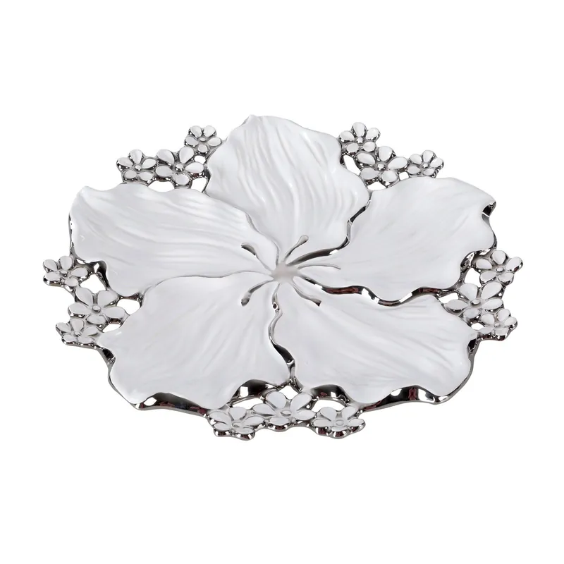 Ověřený Dekorativní talíř SIENA 04 bílý / stříbrný