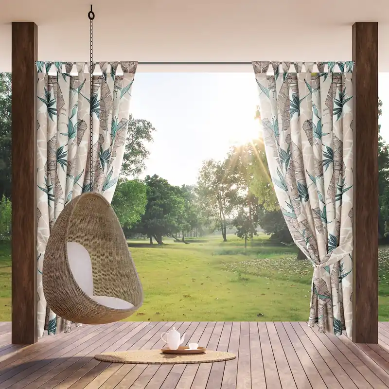 Hotový závěs GARDEN 8 béžový / zelený - na průchodkách Hit Sezóny