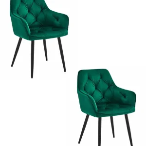 Nakupujte Hned Set dvou jídelních židlí JORK sametové, tmavě zelené (černé nohy) 2 ks