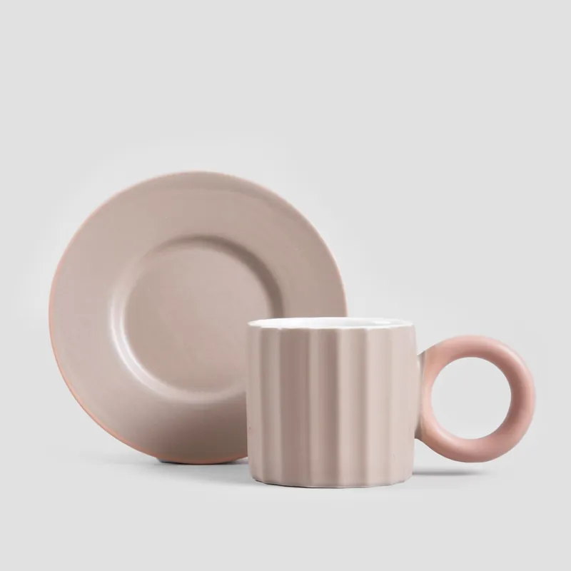 Šálek YELLY s podšálkem, béžový / růžový 733529 100 ml Akce
