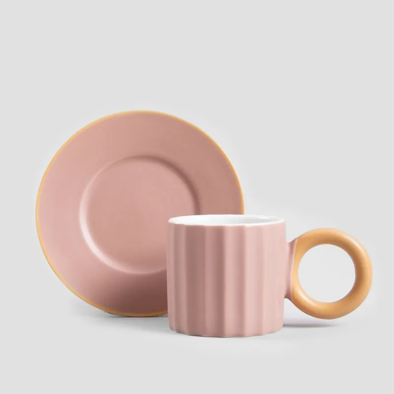 Šálek YELLY s podšálkem, růžová / žlutá 733512 100 ml Sleva