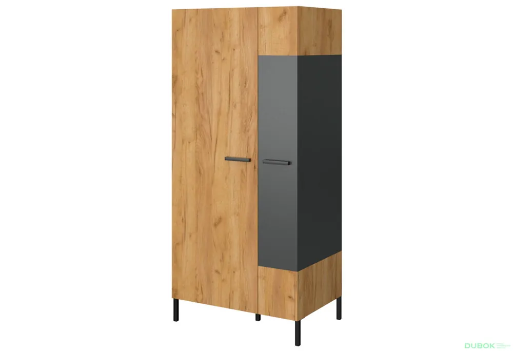 Skříň dvoudveřová Santes 90x197x60.1 cm Dub craft zlatý / Antracit Koupit Online