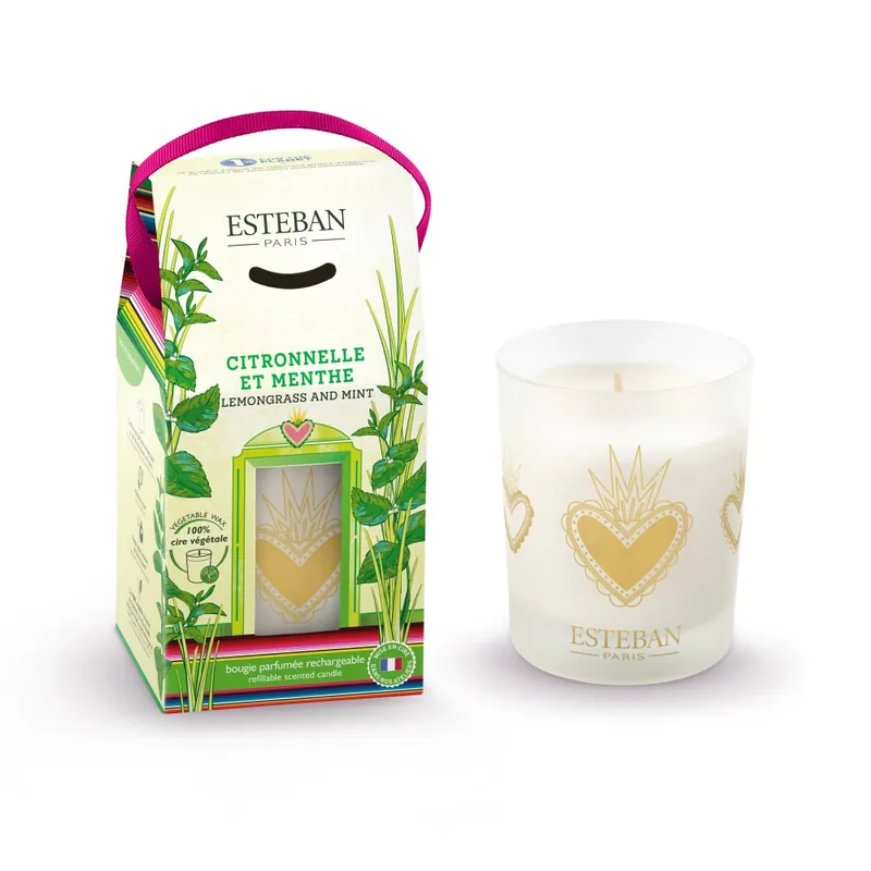 Dokud Zásoby Vydrží Přírodní vonná svíčka Esteban ve skle Lemongrass & Mint 180g