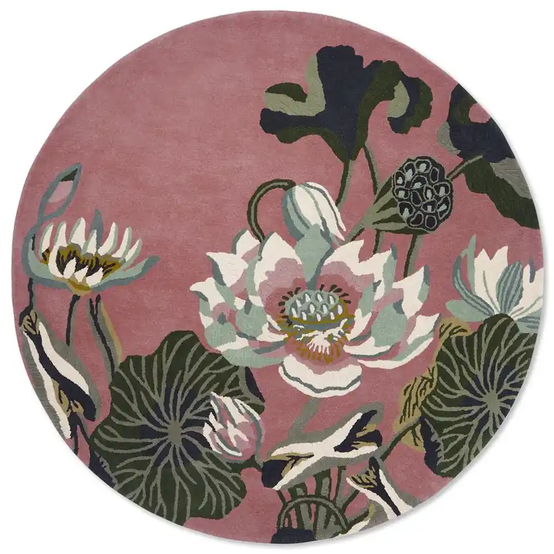 Značkový Vlněný kruhový koberec Wedgwood Waterlily round dusty rose 038602 (kruh 200)