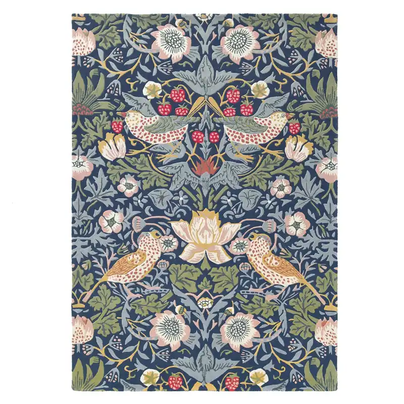 Luxusní květinový koberec Morris & Co Strawberry Thief indigo 027708 (170 x 240) Výprodej