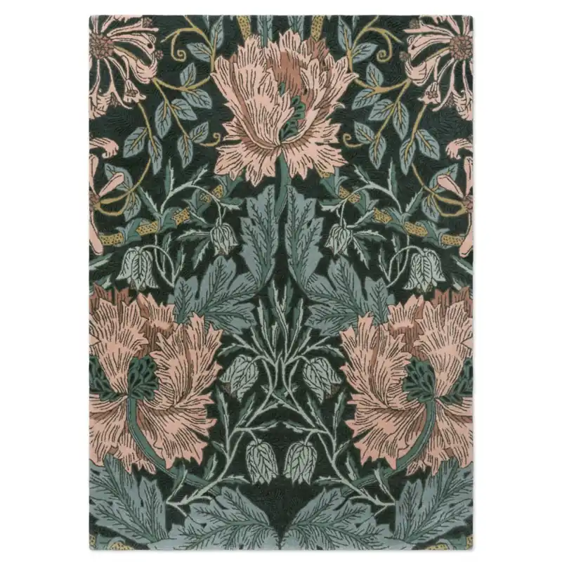 Květinový vlněný koberec Morris & Co Honeysuckle&Tulip teal 130407 (140 x 200) Zlevněný